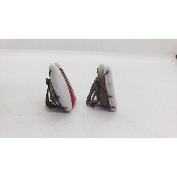 Vintage Earrings White & Orange Wired Clip West Germany Mid Century Retro 1950s - Picture 5 of 7